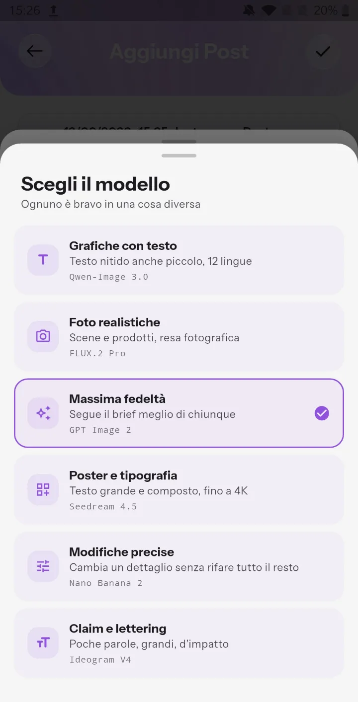 La scelta del modello: grafiche con testo, foto realistiche, massima fedeltà, poster e tipografia, modifiche precise, claim e lettering.
